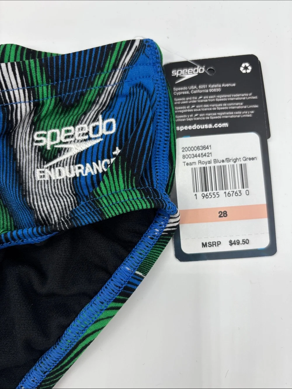 Speedo Team Royal Blue & Green Purpose Boy's Swim Briefs size 7/8